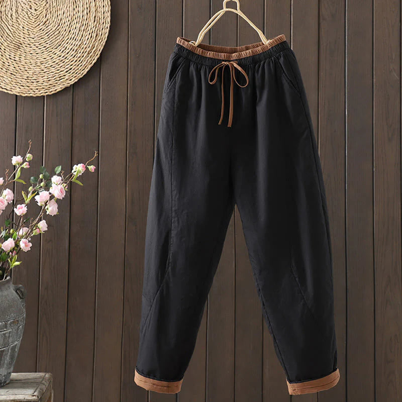 Buddha Stones Plain Cotton Women's Harem Thermal Pants With Pockets