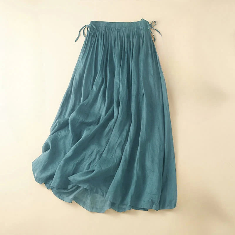 Buddha Stones Plain Lace Up Elastic Waist Women's Skirt With Pockets