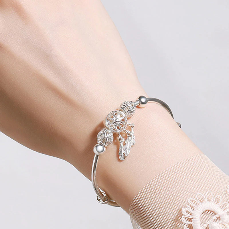 Buddha Stones Tibetan White Copper Blessing Dream Catcher Charm Bracelet