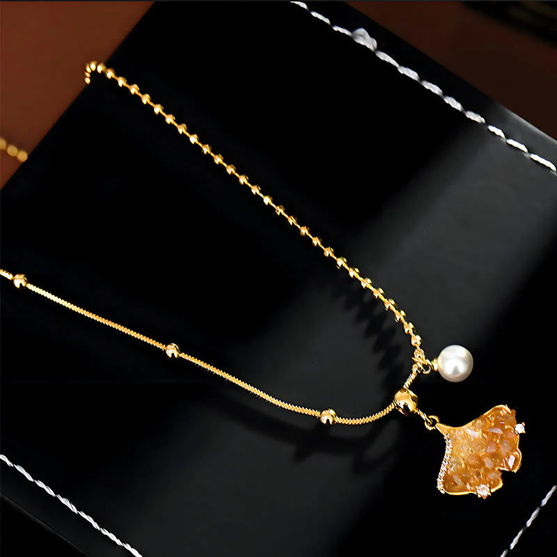 Buddha Stones Champagne Citrine Copper Pearl Properity Protection Necklace Pendant