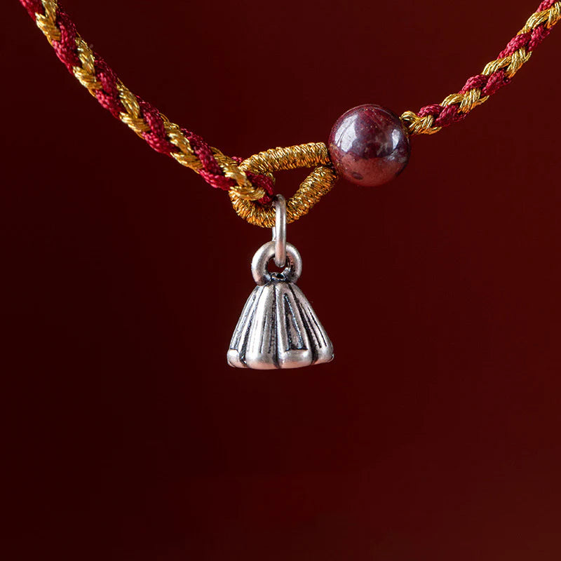 Buddha Stones Handcrafted Red Gold Rope Lotus Peace And Joy Charm Braid Bracelet
