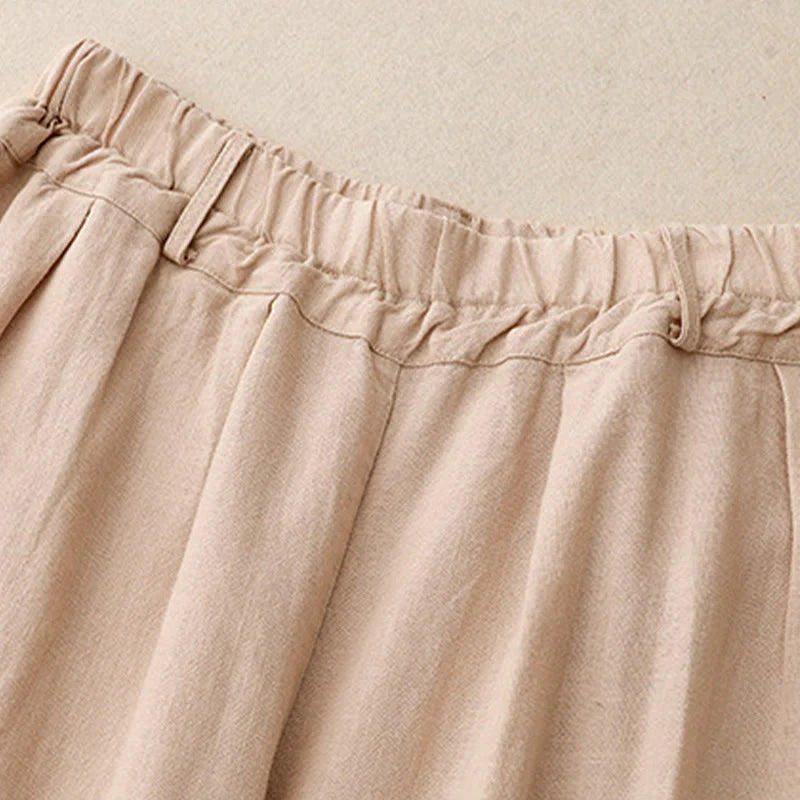 Buddha Stones Solid Color Cotton Women's Wide Leg Pants With Pockets