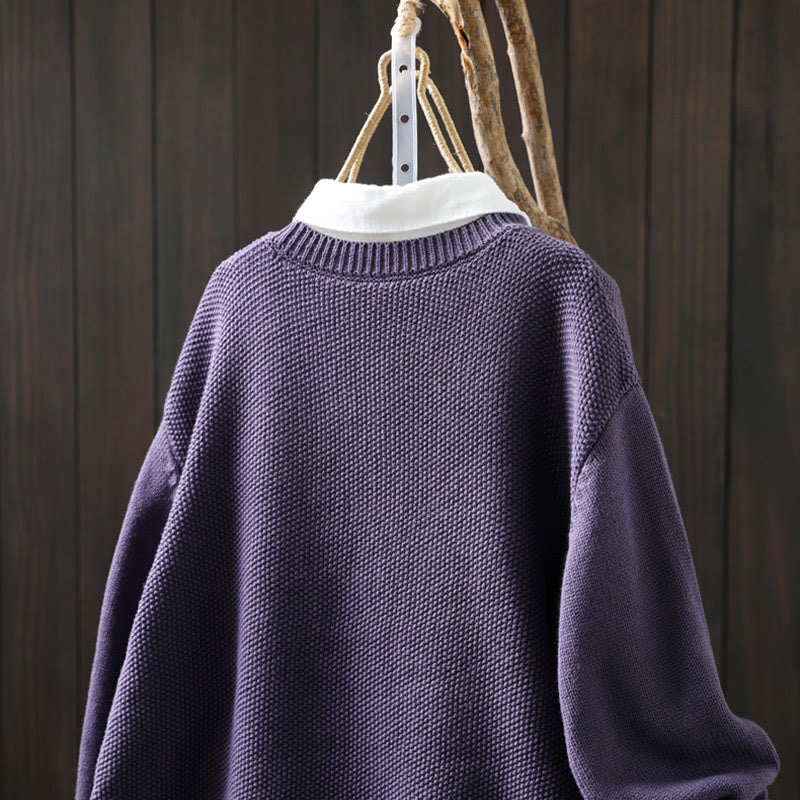 Buddha Stones Floral Embroidery Buttons Cotton Women's Long Sleeve Knitted Cardigan Sweater