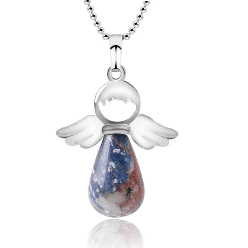 Buddha Stones Little Angel Wings Natural Crystal Luck Necklace Pendant