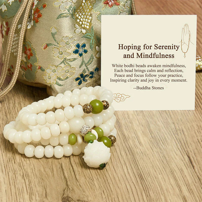 Buddha Stones Hoping for Serenity and Mindfulness Bodhi Lotus Mala Includes Gift Message Card