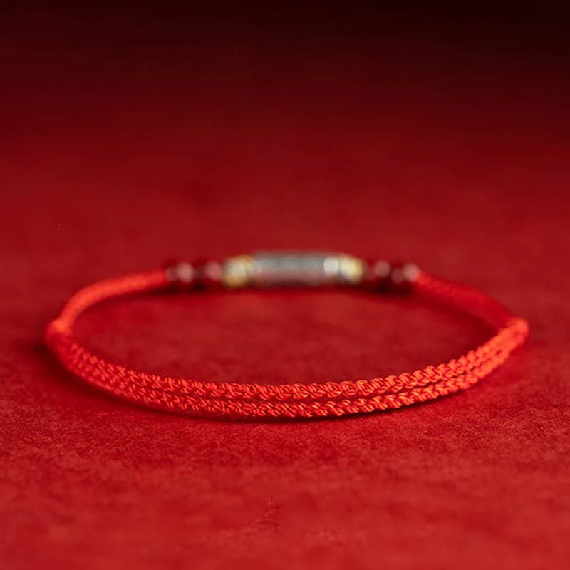 Buddha Stones 925 Sterling Silver Koi Fish Cinnabar Bead Wealth Handcrafted Braided Bracelet Anklet