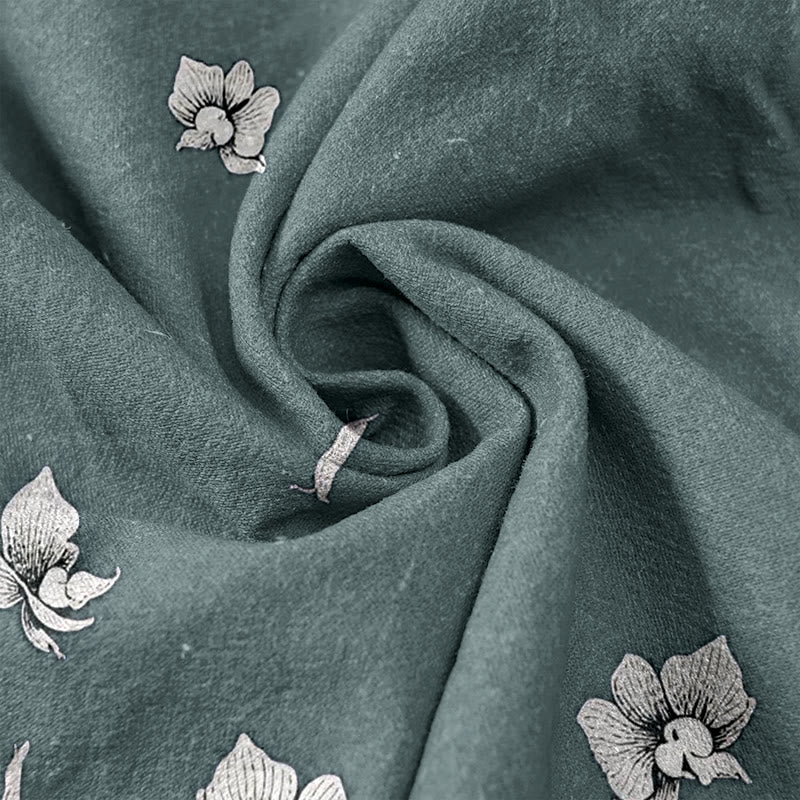 Buddha Stones Pure Cotton Flower Petal Pattern Women's Elastic Waist Pants With Pockets