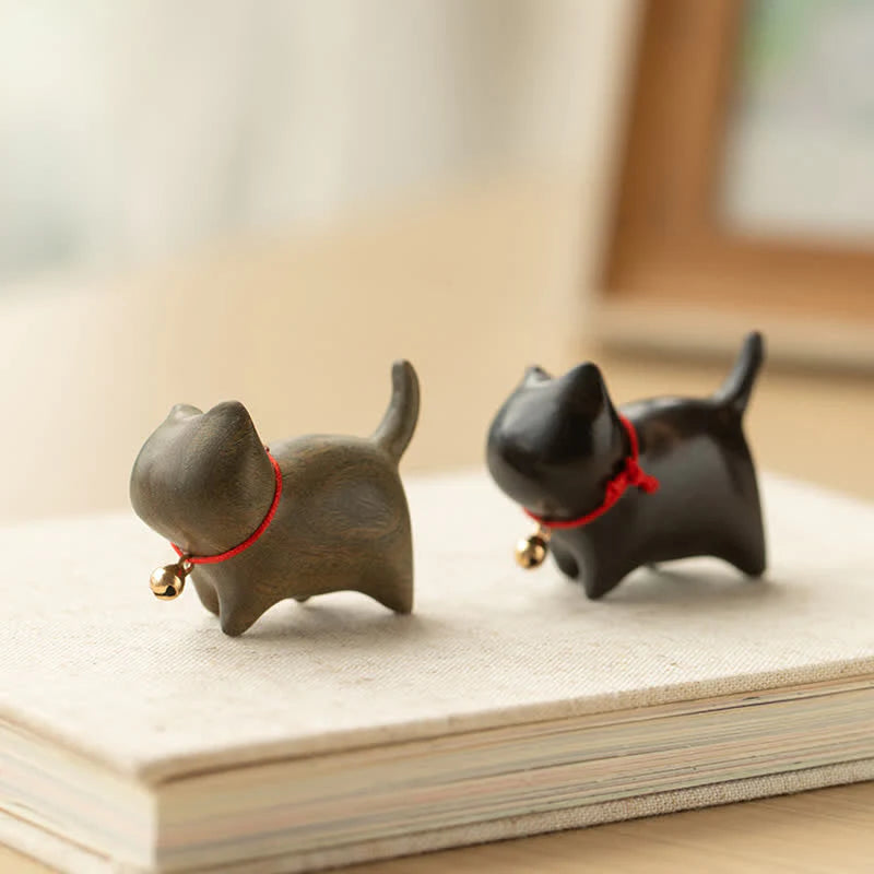 Buddha Stones Green Sandalwood Small Leaf Red Sandalwood Cute Cat Animals Soothing Peace Decoration