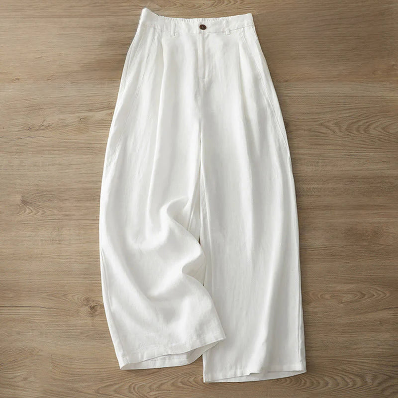 Buddha Stones Women's Fall Commute Solid Color Zipper Design Cotton Wide Leg Pants With Pockets