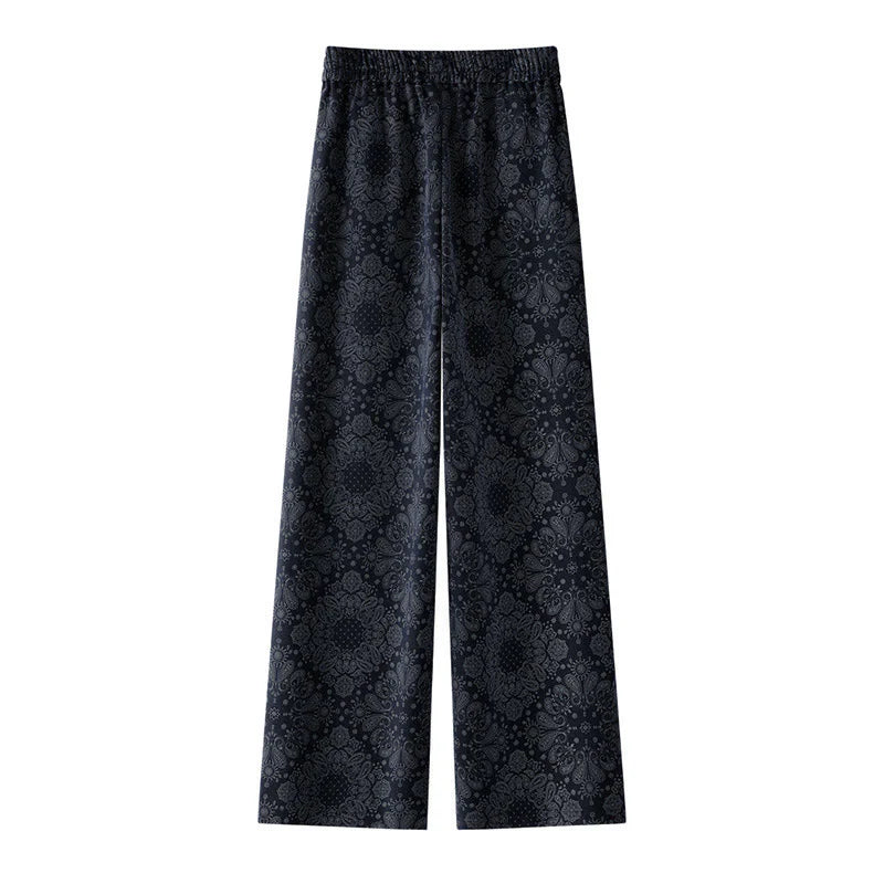 Buddha Stones Casual Floral Pattern Polyester Women's Wide Leg Pants With Pockets