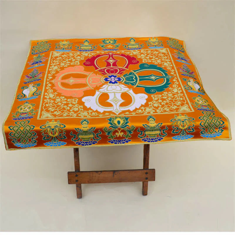 Buddha Stones Flower Endless Knot Prayer Altar Mat Healing Meditation 8 Auspicious Symbols Mat Table Runner