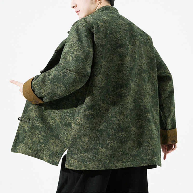 Buddha Stones Spring Printed Floral Pattern Men's Chinese Frog-button Long Sleeve Cotton Jacket