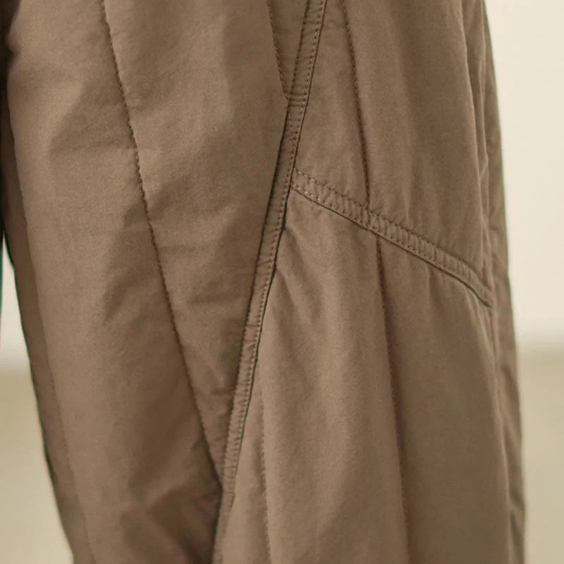 Buddha Stones Winter Plain High Waist Cotton Women's Harem Thermal Elastic Waist Pants With Pockets