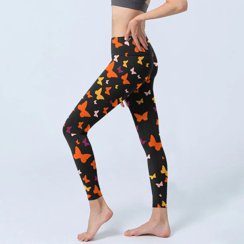 Buddha Stones Colorful Butterfly Print Gym Leggings Women's Yoga Pants