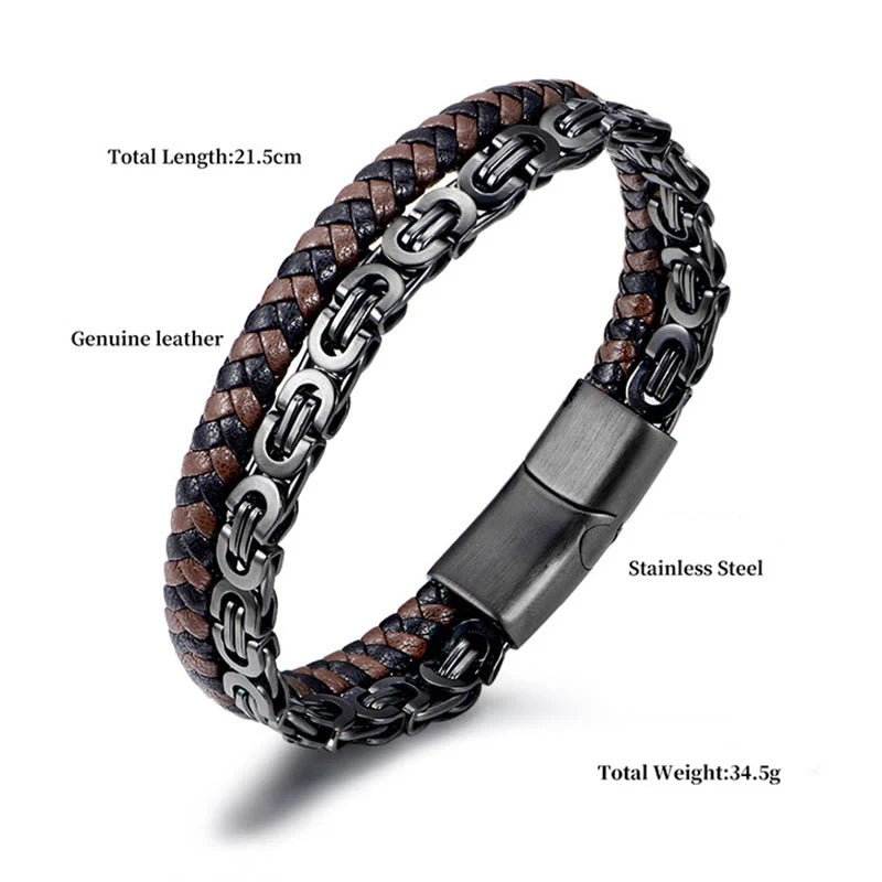Buddha Stones Link Chain Double Wrap Braided Leather Balance Bracelet