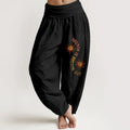 Buddha Stones Pure Cotton Warm Tones Sun English Phrases Pattern Women's Elastic Waist Harem Pants