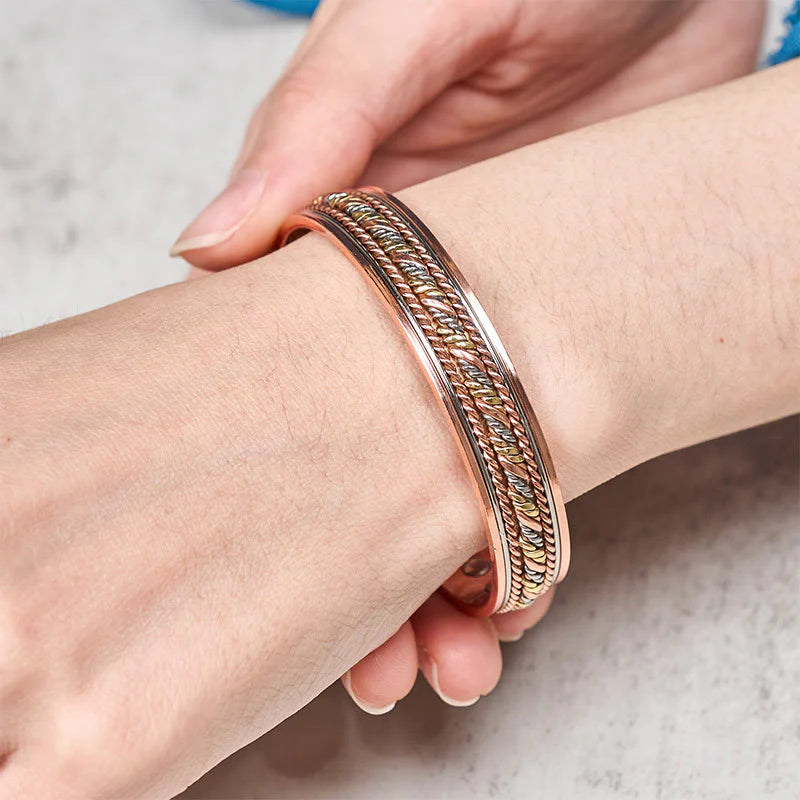 Buddha Stones Retro Open Twisted Copper Balance Luck Cuff Bracelet Bangle
