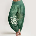Buddha Stones Pure Cotton Lotus Flower Pattern Women's Elastic Waist Harem Pants