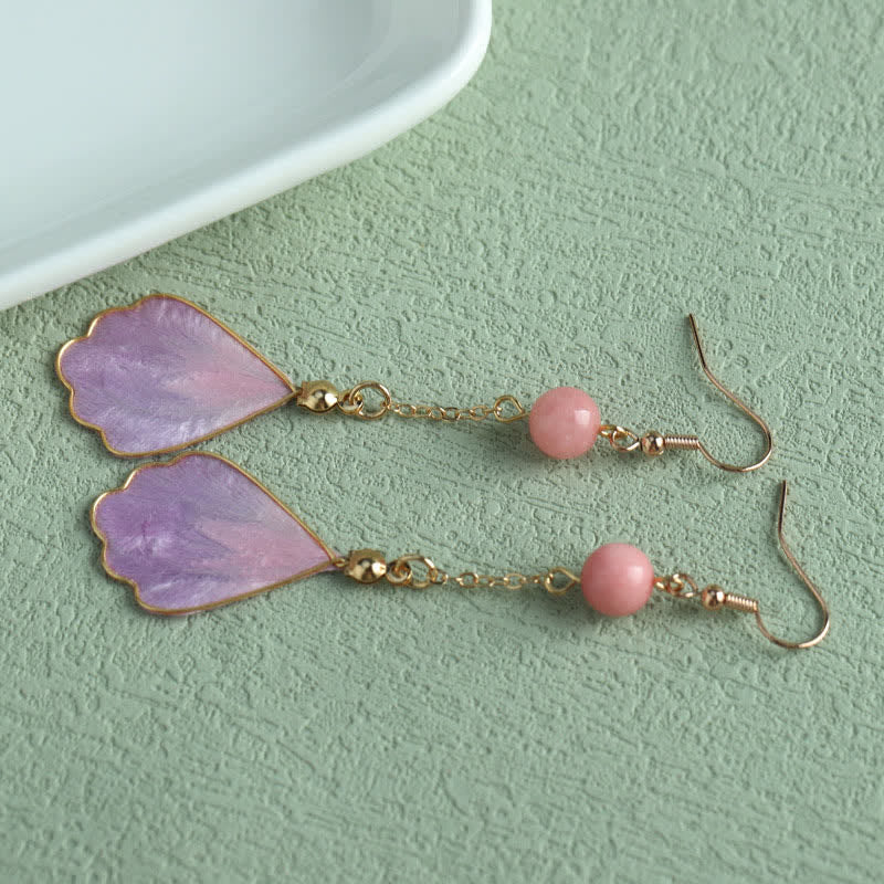 Buddha Stones Handcrafted Silk Art Petal Good Fortune Blessing Dangle Hook Earrings