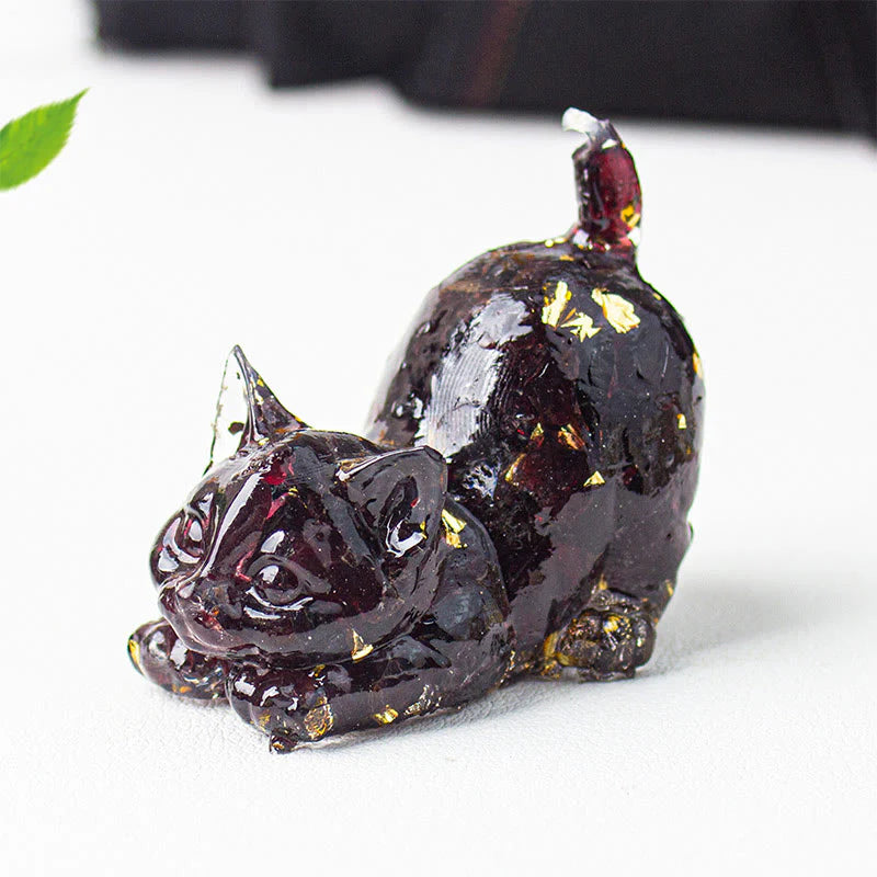 Buddha Stones Stretching Cat Resin Crystal Gravel Meditation Decoration