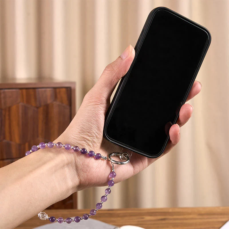 Buddha Stones Amethyst Flower Charm Spiritual Awareness Beaded Key Chain Phone Hanging Decoration