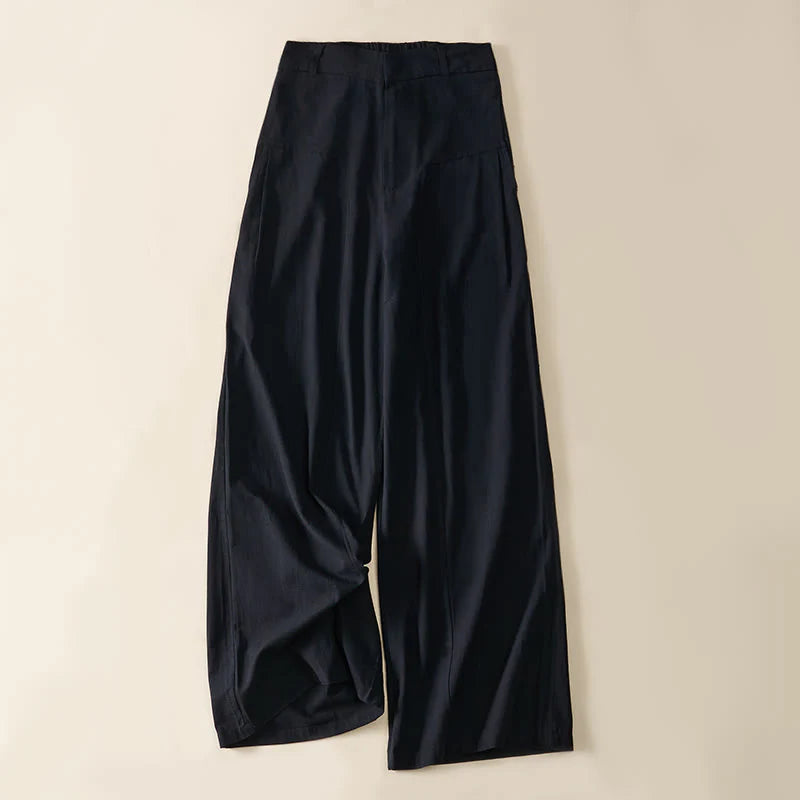 Buddha Stones Simple Zipper Design Cotton Women's Wide Leg Pants With Pockets