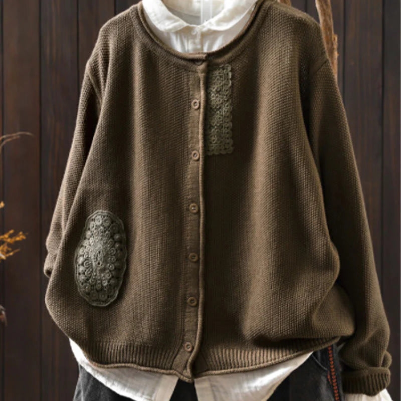 Buddha Stones Fall Floral Buttons Cotton Women's Long Sleeve Knitted Cardigan Sweater