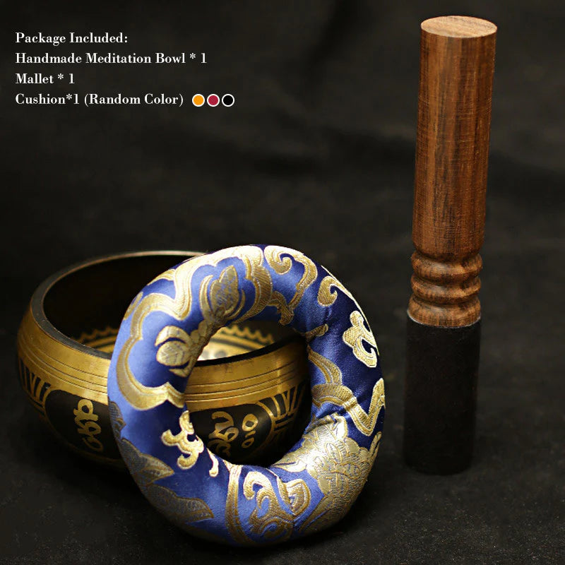 Buddha Stones Tibetan Meditation Sound Bowl Handcrafted for Healing and Mindfulness Support Protection Singing Bowl Set