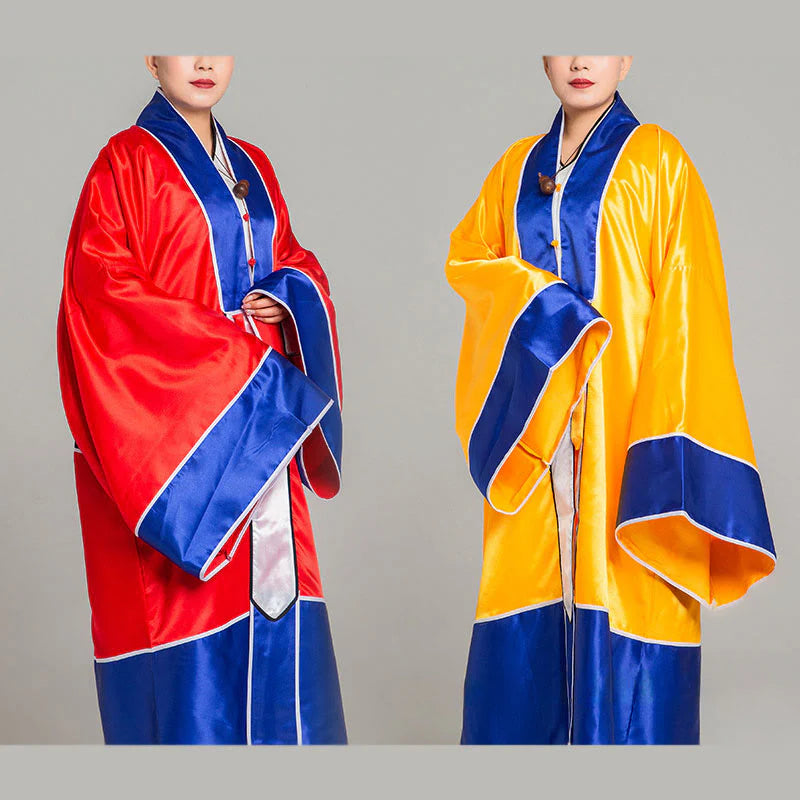 Buddha Stones Wudang Crane Embroidery Long Wide Sleeve Unisex Taoist Robe Gown Kimono For Qigong Tai Chi Ceremony