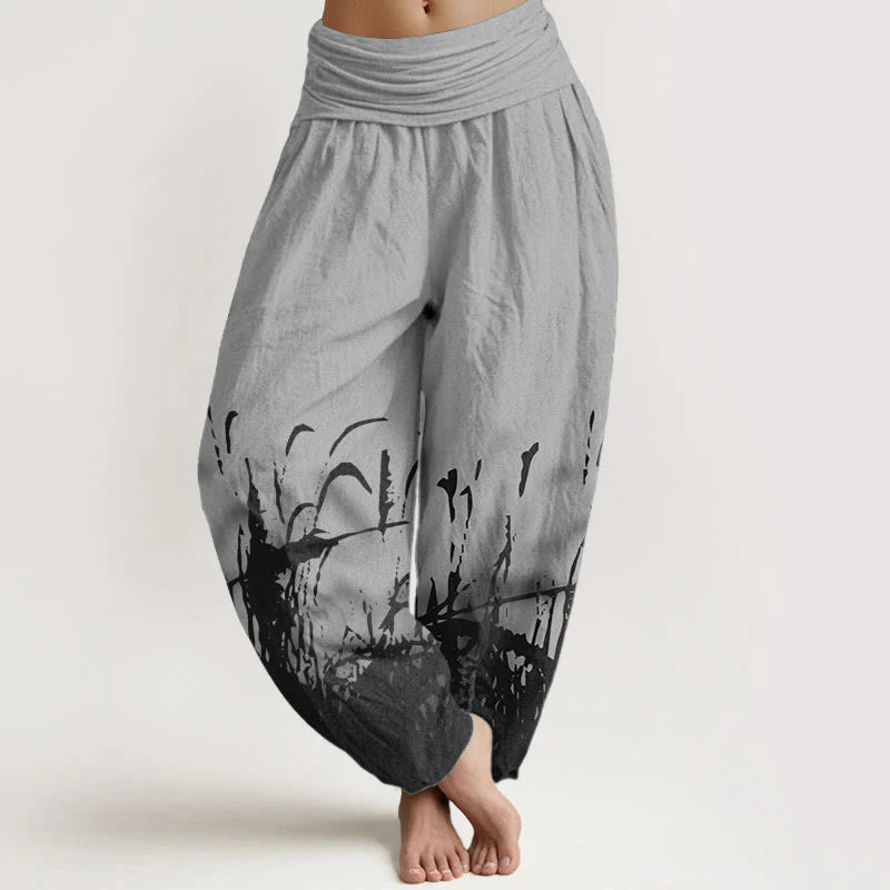 Buddha Stones Pure Cotton Wild Grass Pattern Women's Elastic Waist Harem Pants
