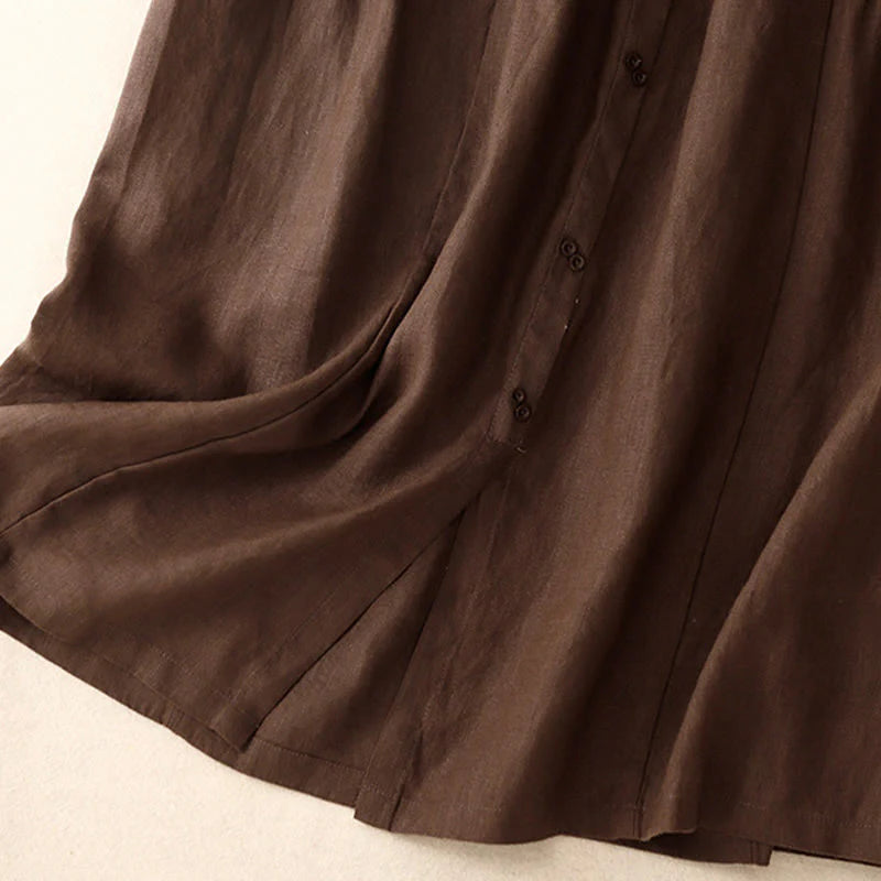 Buddha Stones A-line Buttons Slit Design Elastic Waist Cotton Women's Skirt With Pockets