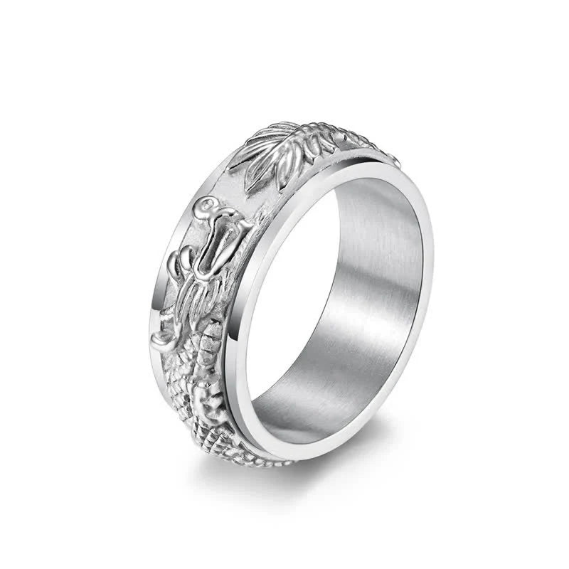Buddha Stones Dragon Titanium Steel Stimulation Rotatable Ring