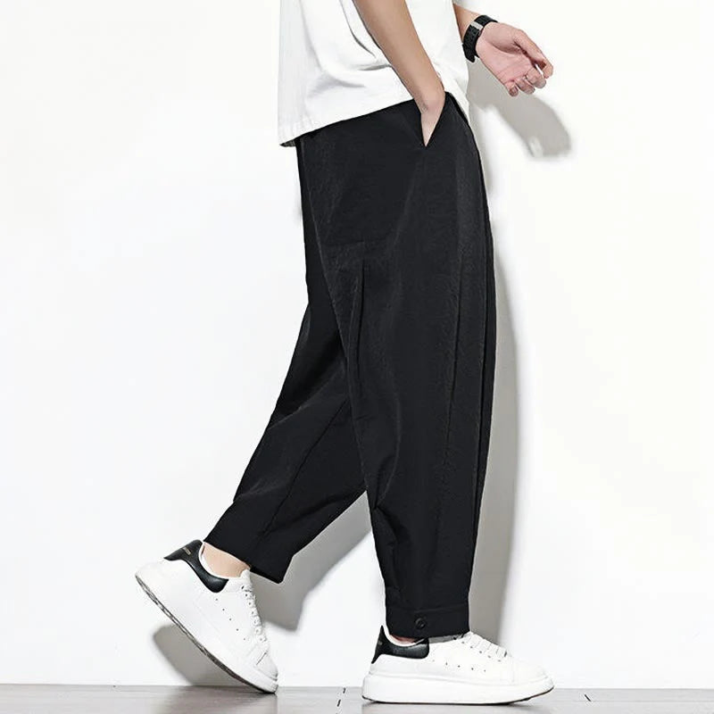 Buddha Stones Casual Solid Color Drawstring Men's Harem Pants With Pockets