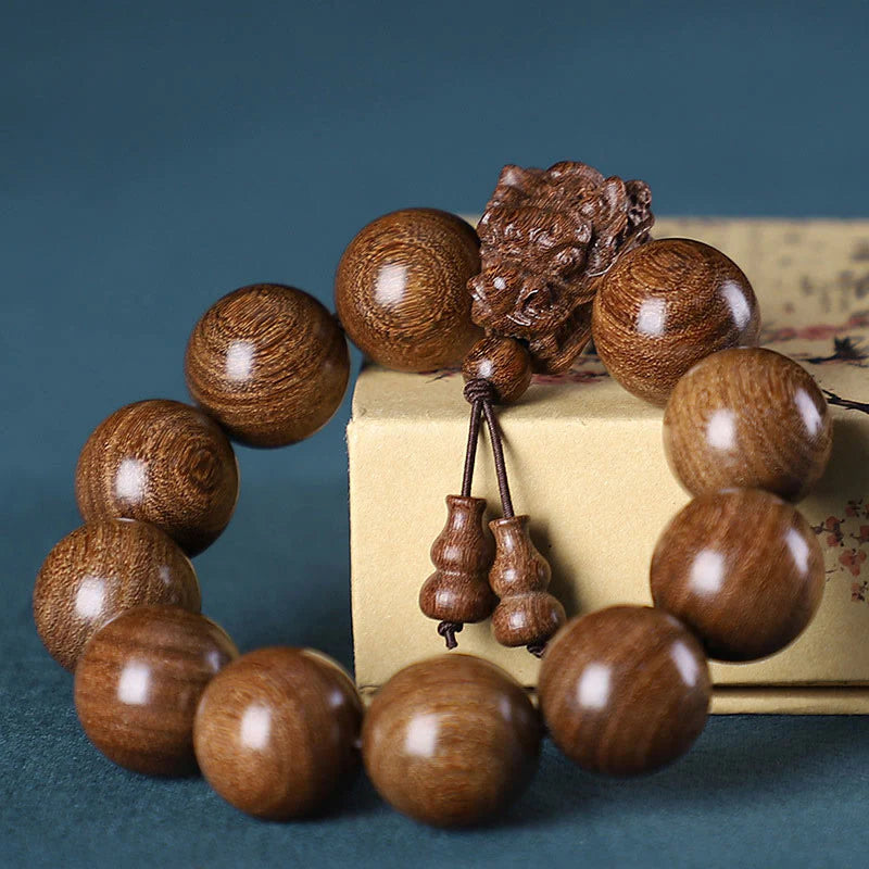 Buddha Stones Rosewood Green Sandalwood Small Leaf Red Sandalwood Dragon Carved Protection Bracelet