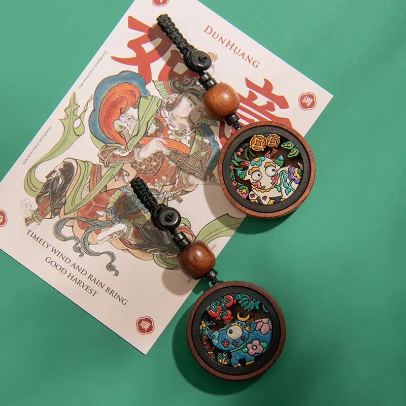 Buddha Stones Year Of The Dragon Hand Painted Chinese Zodiac Rosewood Carved Calm Key Chain (Extra 35% Off | USE CODE: FS35)