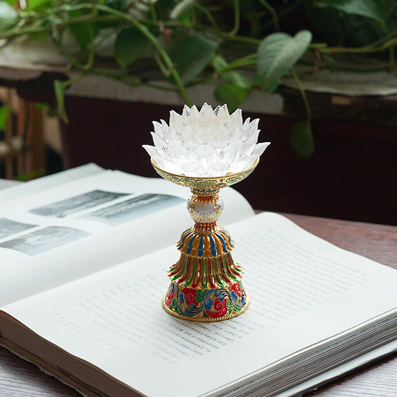 Buddha Stones Lotus Liuli Glass Eight Auspicious Symbols Base Enlightenment Home Decoration