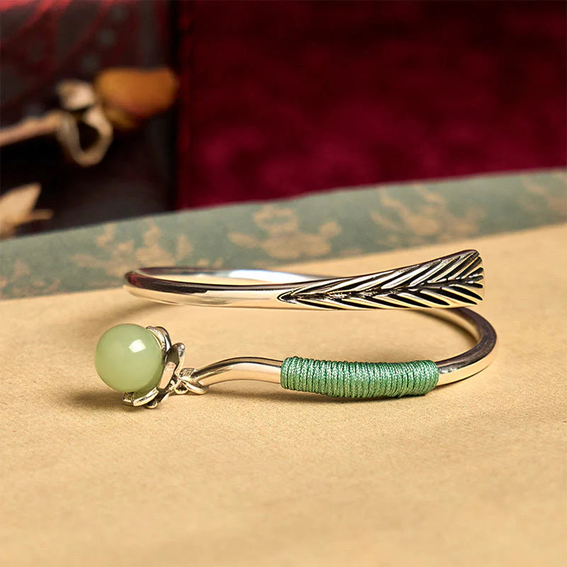 FREE Today: Luck and Healing Copper Alloy Green Bead Charm Cuff Bracelet Bangle