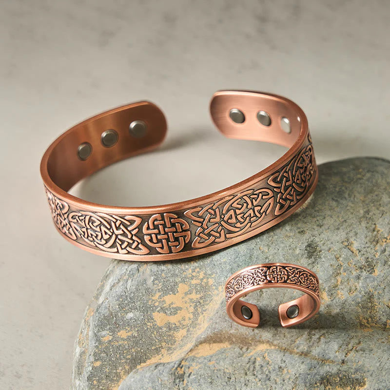 FREE Today: Luck and Healing Copper Abstract Line Pattern Open Cuff Bracelet Bangle Ring