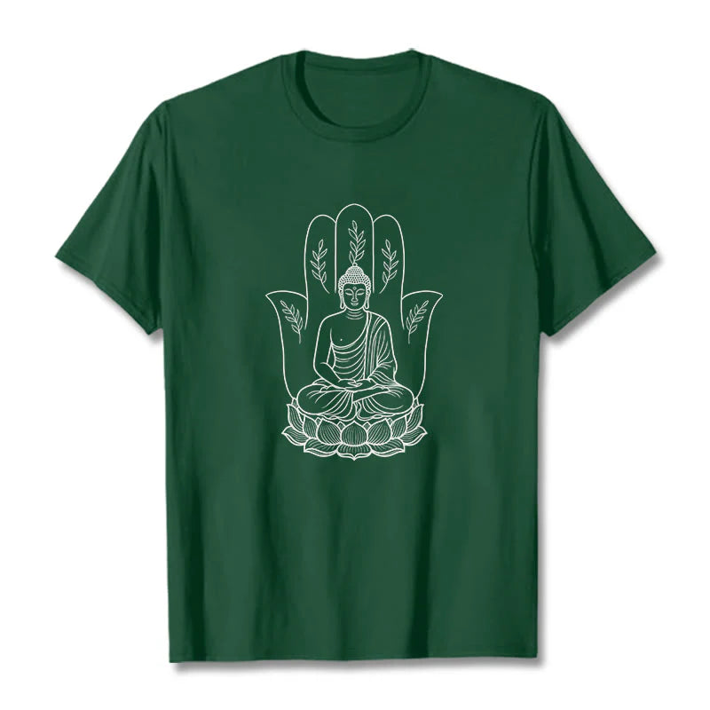Buddha Stones Meditating Buddha Seated Hand Leaves Lotus Base Tee T-shirt