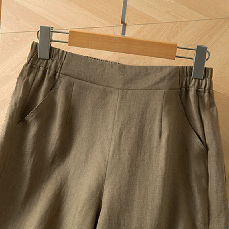 Buddha Stones Women's Spring High Elastic Waist Wide Leg Long Pants With Side Pockets