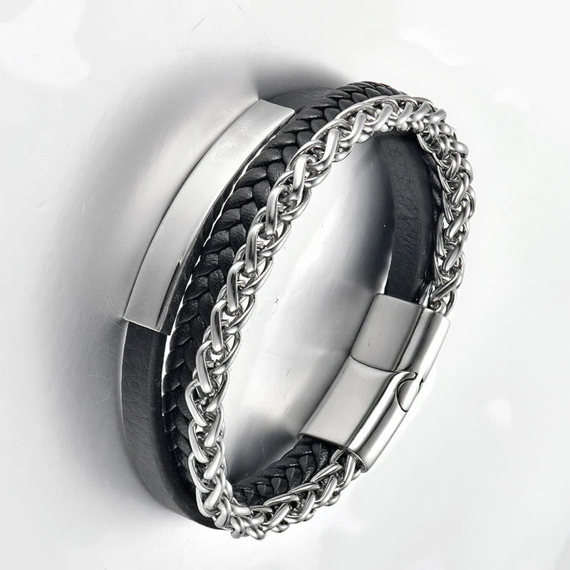 Buddha Stones Titanium Steel Balance Calm Leather Woven Bracelet