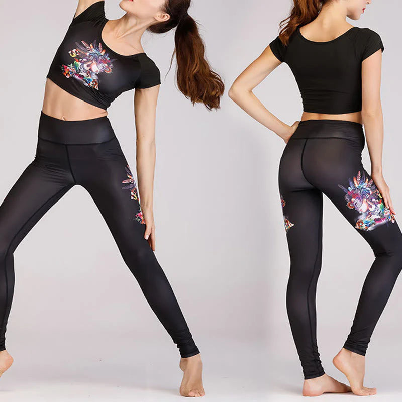 Buddha Stones 2Pcs Undersea World Mysterious Girl Gradient Color Print Top Pants Sports Fitness Yoga Women's Yoga Sets