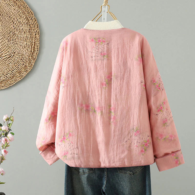 Buddha Stones Printed Women's Long Sleeve Cotton-padded Jacket With Pockets
