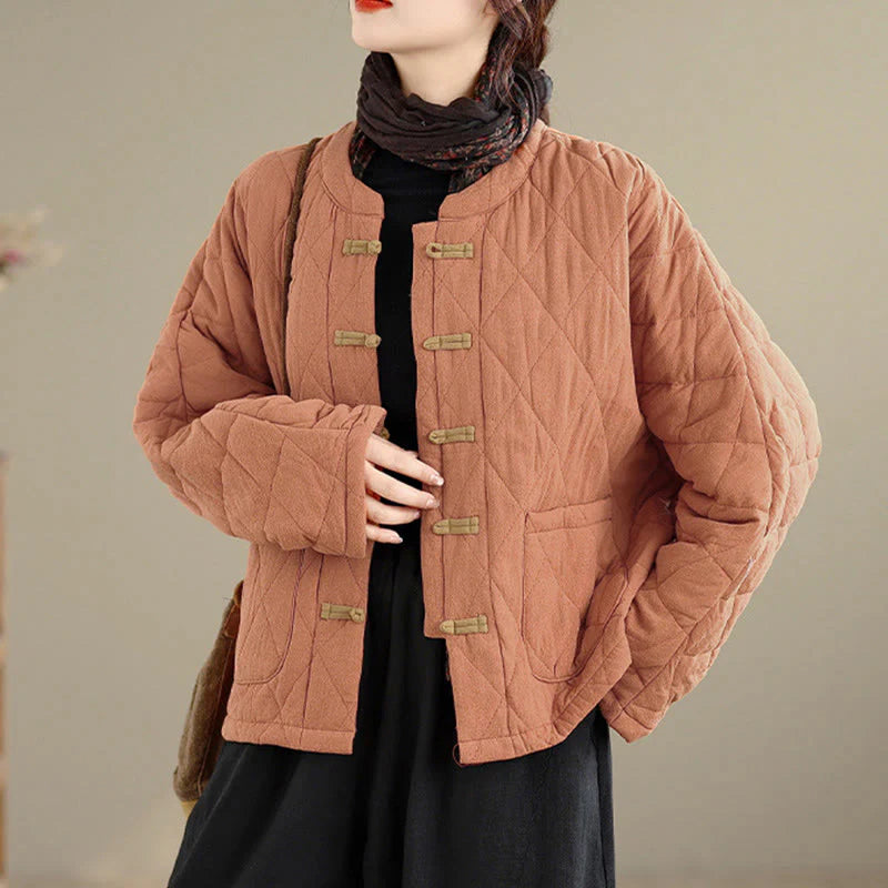 Buddha Stones Women's Plain Cotton-padded Tai Chi Zen Long Sleeve Jacket With Pockets