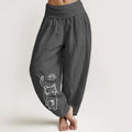 Buddha Stones Pure Cotton Cute Cat Print Women's Harem Elastic Waist Pants