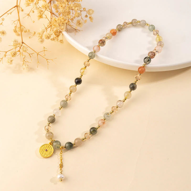 Buddha Stones Colorful Rutilated Quartz Copper Auspiciousness Double Wrap Bracelet