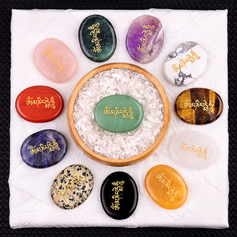 FREE Today: Spiritual Awareness Om Mani Padme Hum Amethyst Tiger Eye Palm Stone Crystal Decor 35*45mm