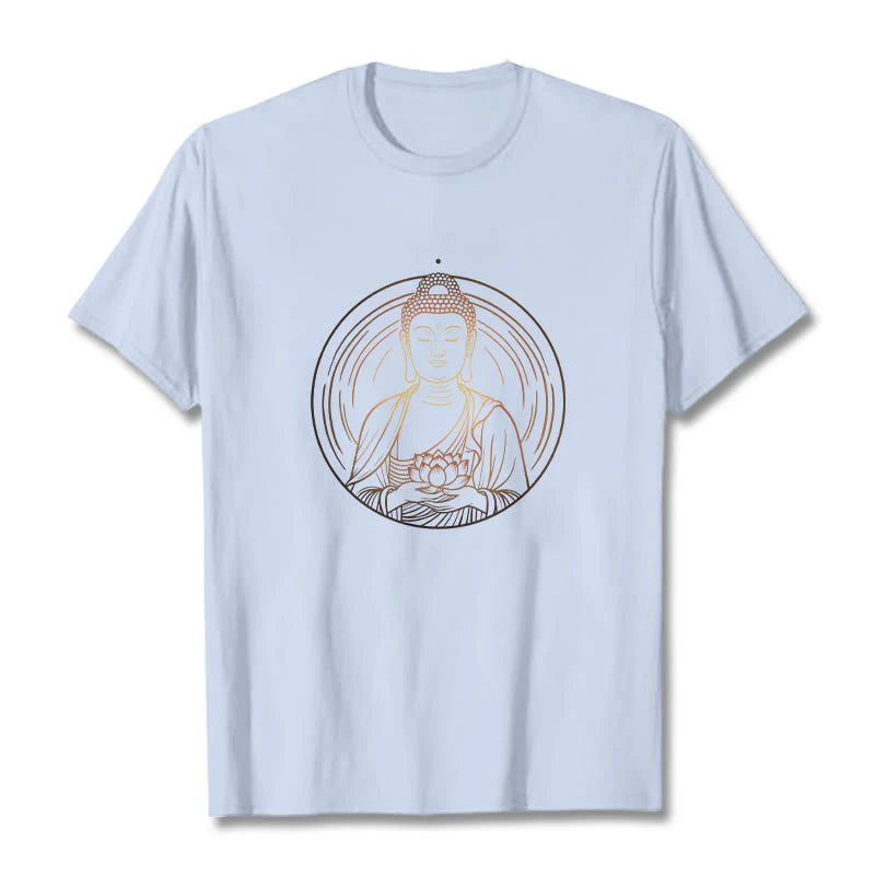 Buddha Stones Golden Buddha Holding A Lotus Flower Tee T-shirt