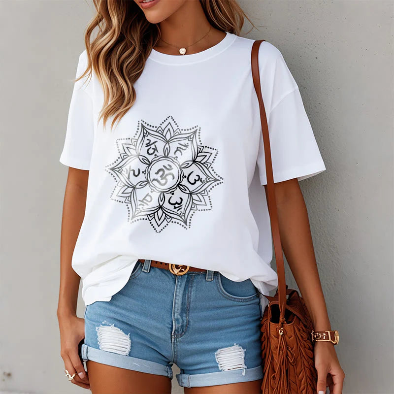 Buddha Stones Mandala Flower Om Mani Padme Hum Sanskrit Mantra Tee T-shirt