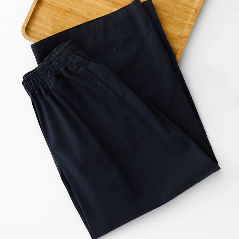 Buddha Stones Spring Commute Solid Color High Waist Women's Wide Leg Cotton Linen Pants With Pockets